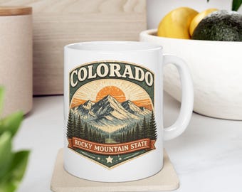 Vintage Colorado Mug, Rocky Mountain Coffee Cup, Retro Travel Mug, Mountain Lover Gift, Colorado Gift, USA Souvenir, Gift for Him Her
