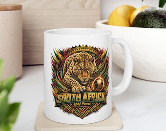 South Africa Football Mug, World Cup Fan Mug, Lion Coffee Cup, Soccer Supporter Mug, South Africa Team Gift, Game Day Cup, Gift for Him Her