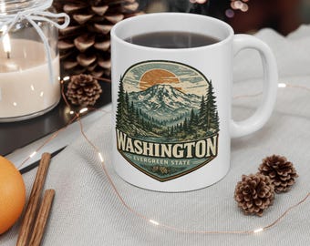 Vintage Washington Mug, Evergreen State Coffee Cup, Mountain Forest Mug, Retro Travel Mug, Washington Gift, USA Souvenir, Gift for Him Her