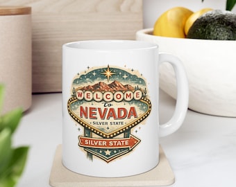 Vintage Nevada Mug, Retro Travel Coffee Cup, Las Vegas Gift, Desert State Mug, USA Souvenir, Unique Gift for Him Her, Coffee Lover Mug