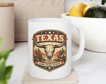 Vintage Texas Mug, Western Cowboy Coffee Cup, Retro Longhorn Bull Mug, Rustic Country Gift, Texas Lover Mug