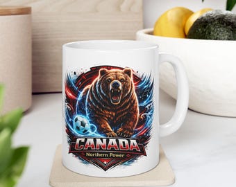 Canada Football Mug, World Cup Fan Mug, Bear Coffee Cup, Canada Team Gift, Soccer Supporter Mug, Game Day Mug, Gift for Him Her