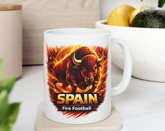 Spain Football Mug, World Cup Fan Mug, Bull Coffee Cup, Spain Team Gift, Soccer Supporter Mug, Game Day Mug, Gift for Him Her