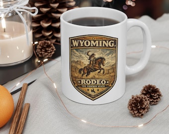 Vintage Wyoming Mug, Rodeo Cowboy Coffee Cup, Western Mug, Rustic Ranch Gift, Wyoming Gift, USA Souvenir, Gift for Him Her
