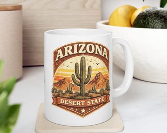 Vintage Arizona Mug, Desert Cactus Coffee Cup, Retro Southwest Mug, Arizona Gift, Desert State Mug, USA Travel Souvenir, Gift for Him Her