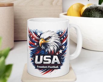 USA Football Mug, World Cup Fan Mug, American Eagle Coffee Cup, USA Team Gift, Soccer Supporter Mug, Patriotic Gift, Game Day Cup