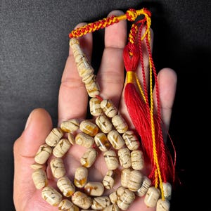 Tasbih de ámbar cebra blanco de 14/10 mm / Cuentas de oración de ámbar natural