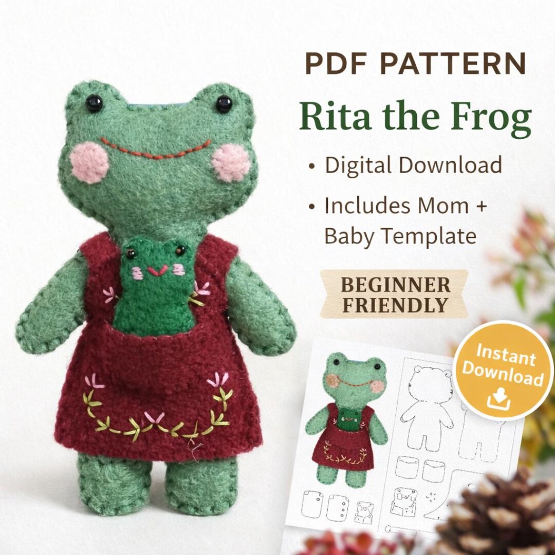 Felt Frog Sewing Pattern / PDF Download / Rita & Baby With Dress ...