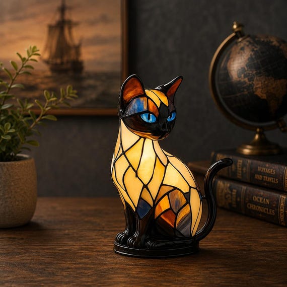 Stained Resin Cat Lamp – Vintage 3D LED Night Light With Warm Glow For Bedroom, Living Room, Or Gift