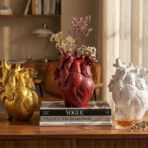 Decoración de corazón, jarrón de corazón, jarrón, decoración de mesa, decoración de mesa de centro con maceta, maceta para plantas, decoración de mesa, maceta única, corazón anatómico,