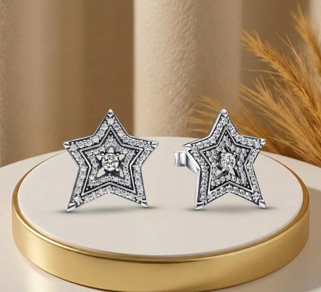 Celestial Star Stud Earrings, Sparkling Silver Star Studs Set With ...