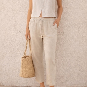 Organic Cotton Gauze Pants, Lightweight Boho Summer Trousers