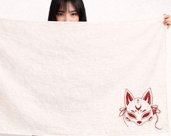 キツネキツネコットンショール – ハンドスクリーンプリントの日本製ラップ – ミニマリストな職人技のテキスタイル