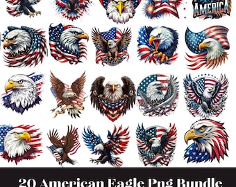 Patriotic Bald Eagle with American Flag Wings | Eagle Clipart Bundle | Digital PNG Download