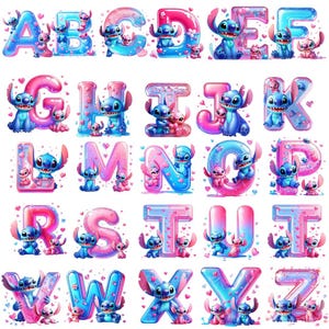 Lilo and Stitch Alphabet PNG Set: Tropical Cartoon Letters (Digital Download