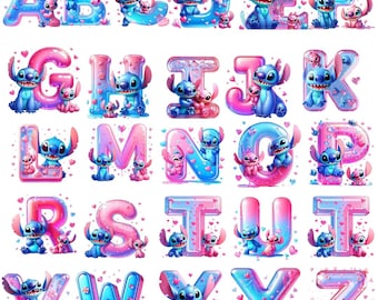 Lilo and Stitch Alphabet PNG Set: Tropical Cartoon Letters (Digital Download