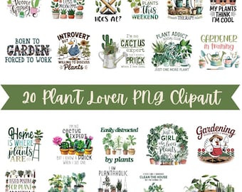Plant Lover SVG PNG Bundle, Gardening Quotes, Houseplant Clipart (Digital Download)