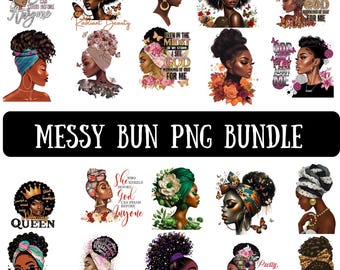 Afro Messy Bun PNG Bundle, Black Woman Hairstyle Sublimations (Digital Download)