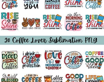 Coffee Lover PNG Bundle | Funny Coffee Quotes Sublimation Designs | Caffeine PNG Collection | Retro Coffee Graphics Download