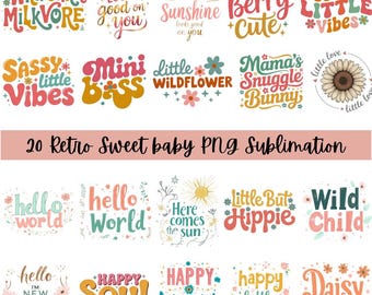 20 Retro Baby PNG Bundle | Sweet Baby Quotes Sublimation Designs | Boho Baby Girl PNG | Nursery Clipart Bundle | Digital Download