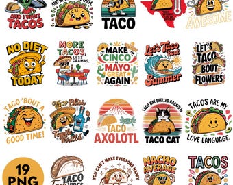 Funny Taco PNG Bundle | Taco Quotes PNG Collection | Cute Taco Sublimation Designs | Taco Lover Graphics Bundle