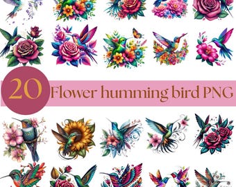 Watercolor Hummingbird Clipart PNG | Realistic Bird Illustrations | Floral Humming Bird Art | Digital Download