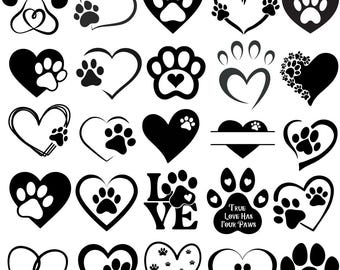 Heart Paw PNG Clipart Bundle, Dog Cat Paw Silhouette Vector (Digital Download)