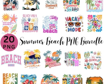 Summer Beach PNG Bundle | Retro Coastal Vacation Sublimation Designs (20 Graphics)