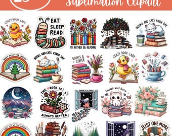 Book Lovers Bundle Sublimation Clipart |Book love Quotes Clipart for Sublimation | Bookworm Tshirt Design |Digital Download