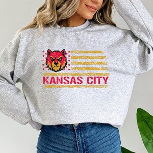 Sudadera de fútbol americano de Kansas City, suéter de cuello redondo de Kansas City, camiseta deportiva imagen 6