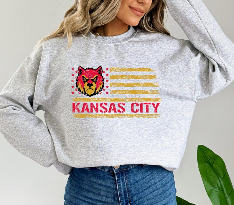 Sudadera de fútbol americano de Kansas City, suéter de cuello redondo de Kansas City, camiseta deportiva imagen 6