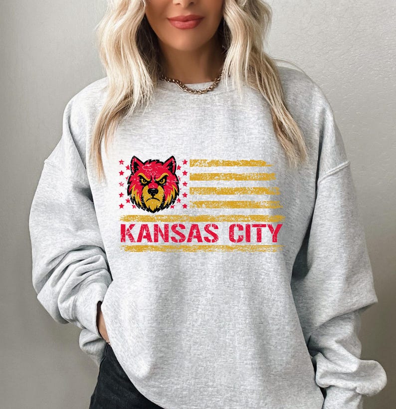 Sudadera de fútbol americano de Kansas City, suéter de cuello redondo de Kansas City, camiseta deportiva imagen 2