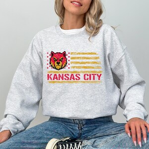 Sudadera de fútbol americano de Kansas City, suéter de cuello redondo de Kansas City, camiseta deportiva imagen 7