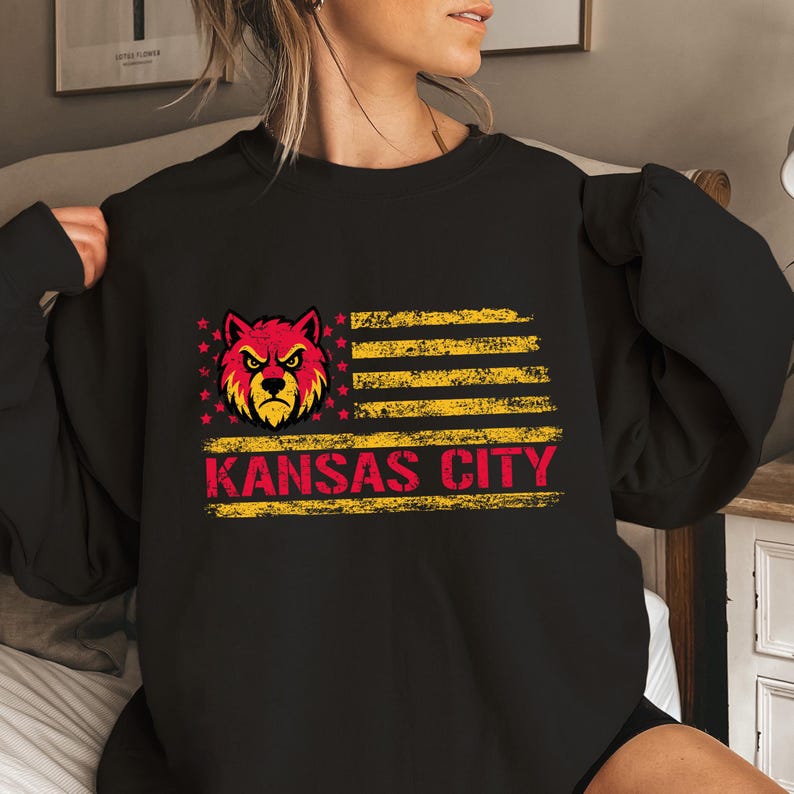 Sudadera de fútbol americano de Kansas City, suéter de cuello redondo de Kansas City, camiseta deportiva imagen 3