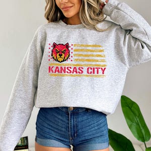 Sudadera de fútbol americano de Kansas City, suéter de cuello redondo de Kansas City, camiseta deportiva imagen 4