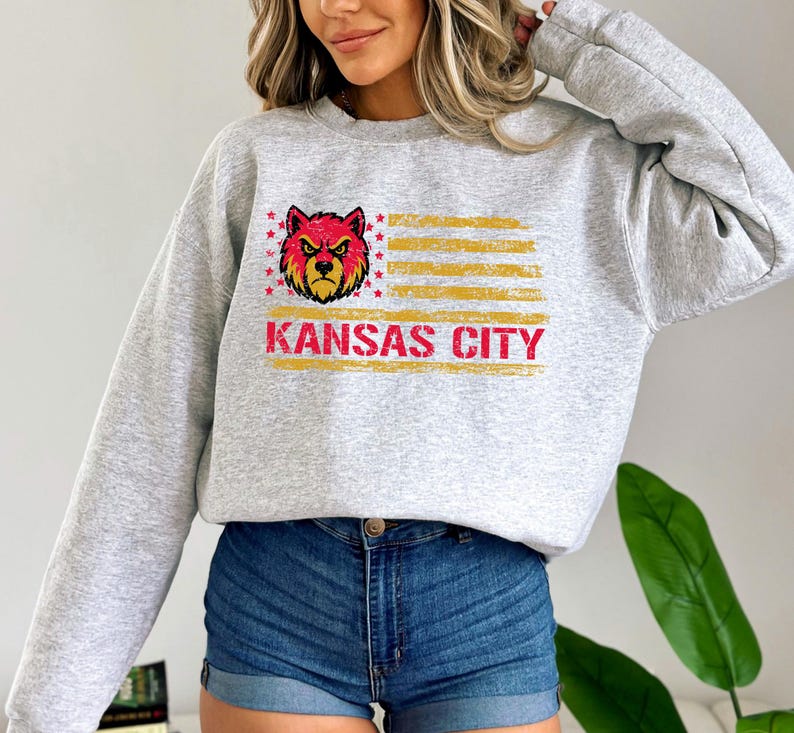 Sudadera de fútbol americano de Kansas City, suéter de cuello redondo de Kansas City, camiseta deportiva imagen 4