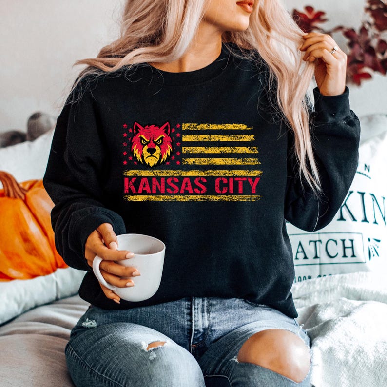 Sudadera de fútbol americano de Kansas City, suéter de cuello redondo de Kansas City, camiseta deportiva imagen 8