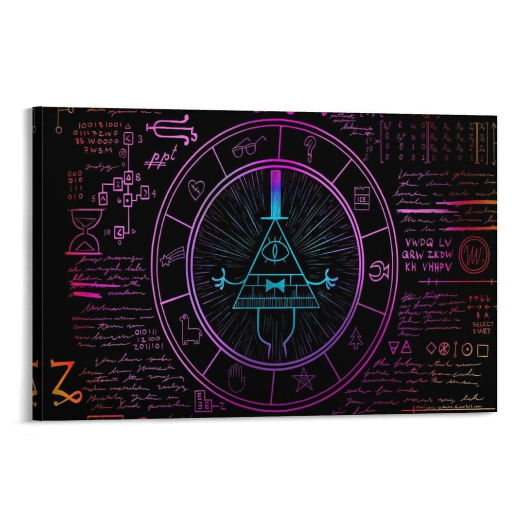 Gravity Falls Bill Cipher Poster Mystic Symbols Neon Graffiti Code ...