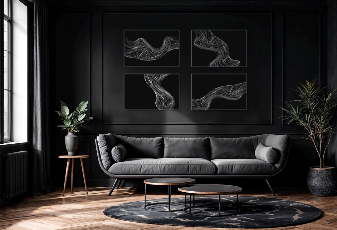 Abstract Line Art Print Set, Modern Black and White Wall Decor (digital ...