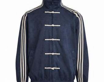 Veste de survêtement chinoise bleue unisexe : vêtements de sport décontractés unisexes streetwear zippé