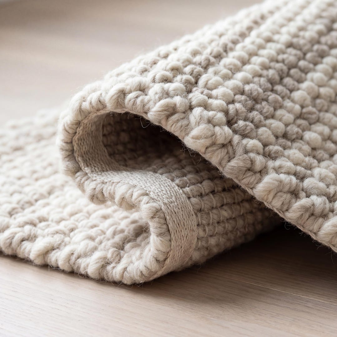 Chunky Loop Textured Neutral Area Rug, Thick Cream Minimalist ...