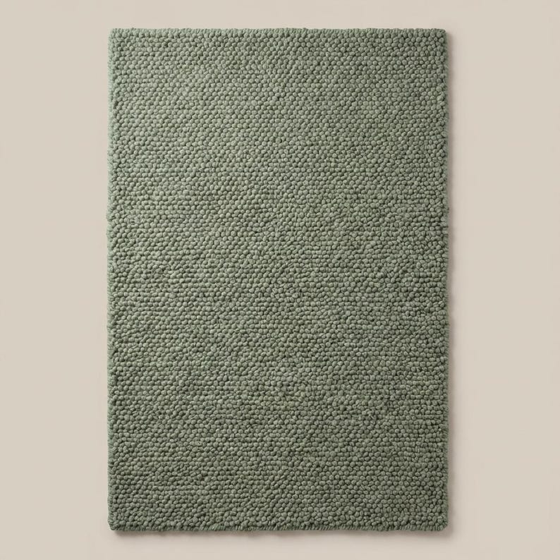 Chunky Loop Textured Sage Green Rug, Thick Cozy Minimalist Organic Area Rug image 9