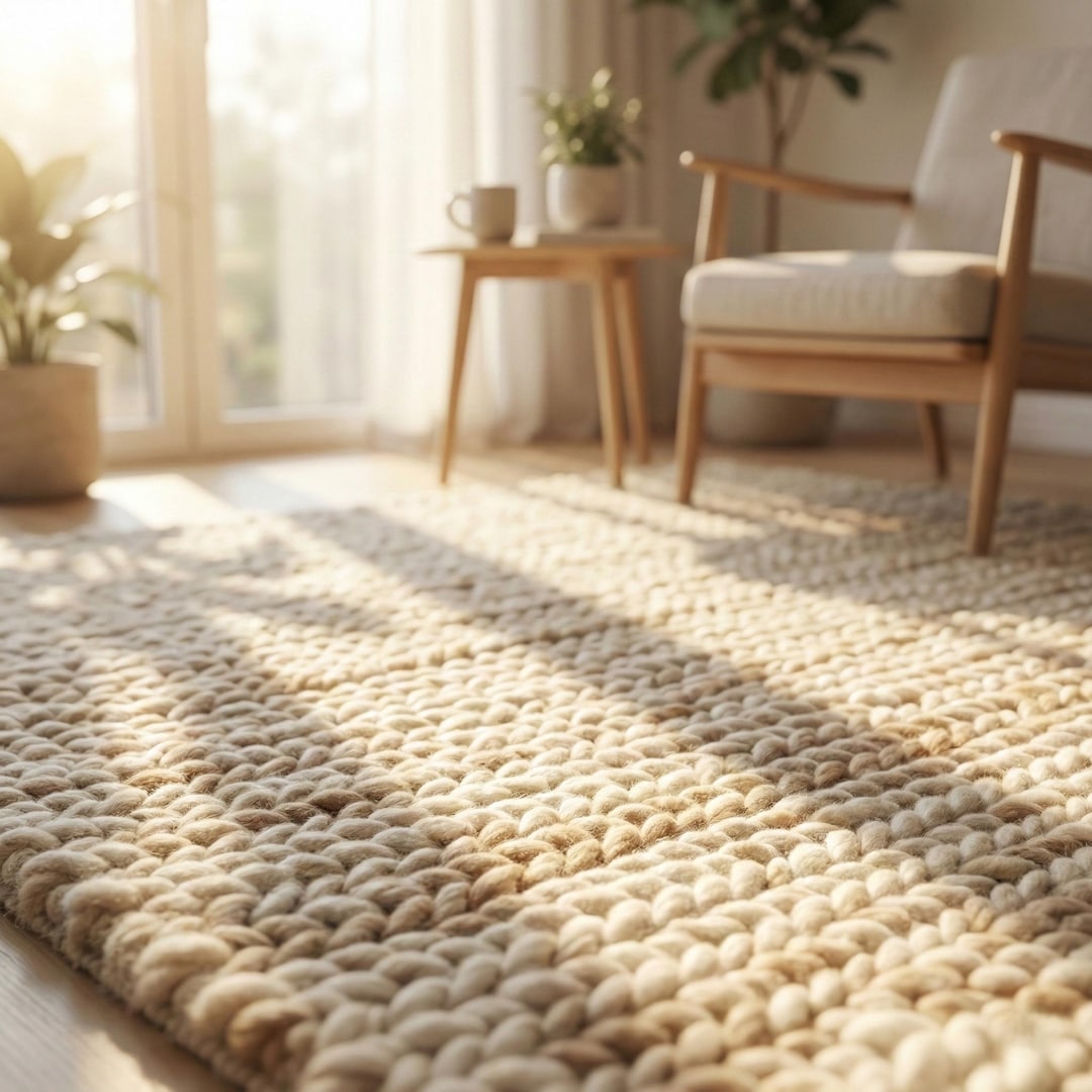 Chunky Wool Neutral Area Rug, Thick Textured Cozy Floor Rug for Modern ...