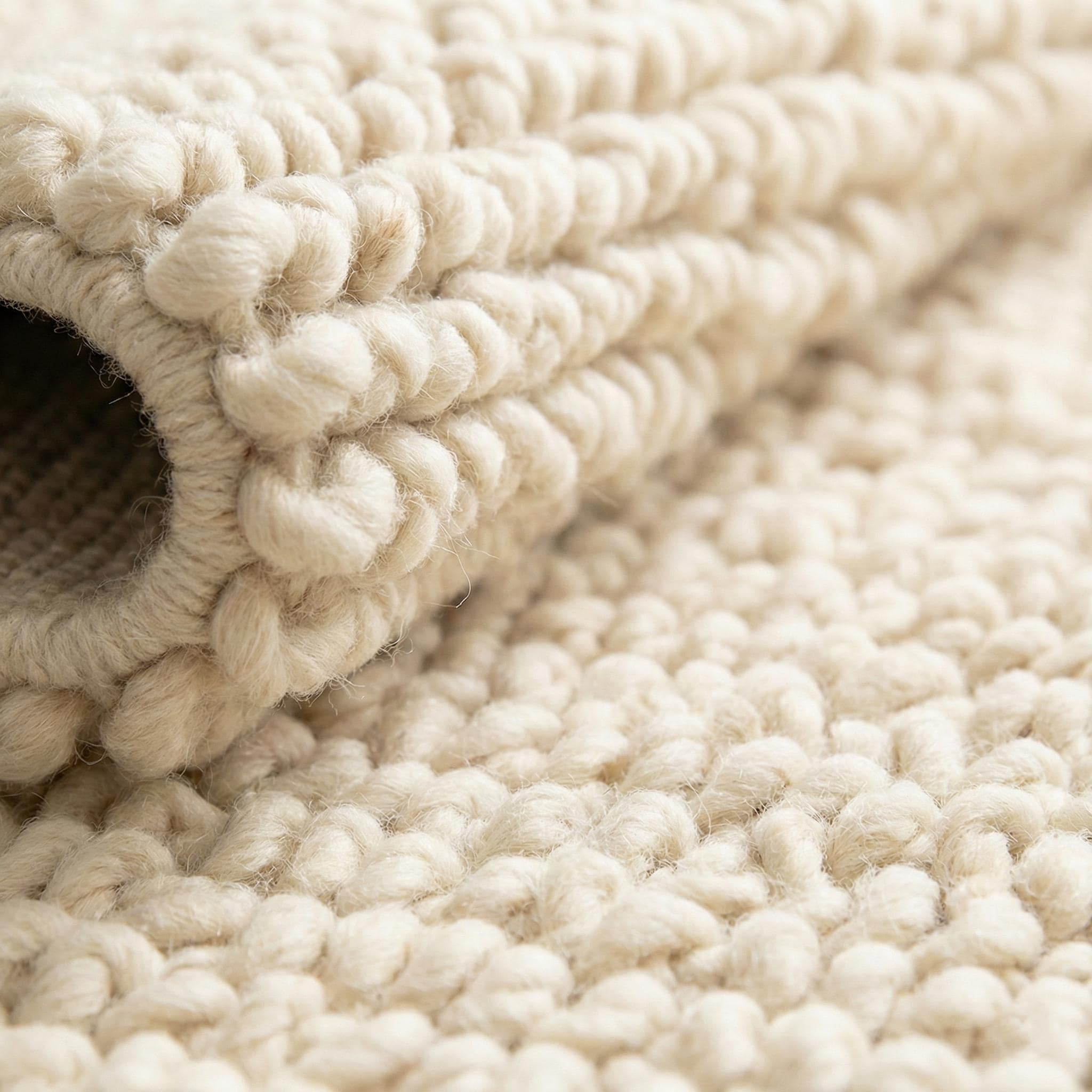 Chunky Knit Wool Rug, Cream Looped Texture Area Rug, Thick Neutral Cozy ...