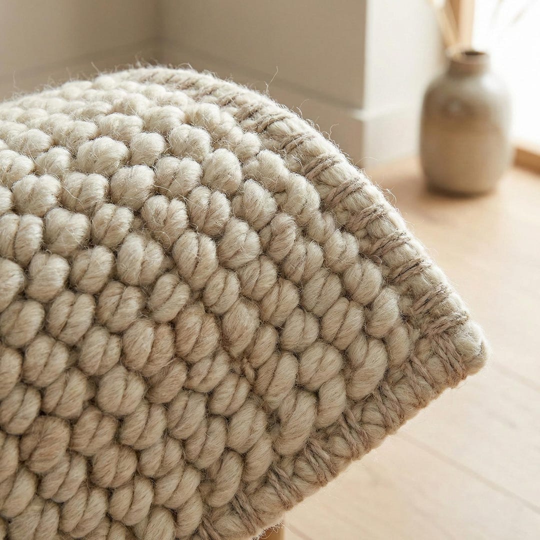 Chunky Knit Neutral Rug – Thick Textured Natural Fiber Look for Cozy ...