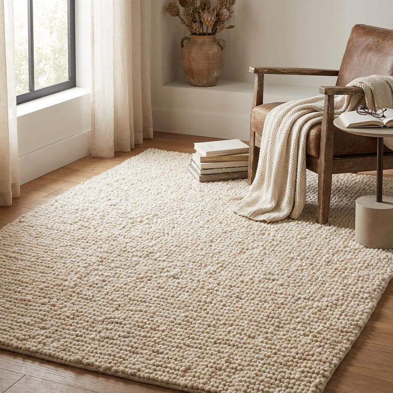 Nubby Rugs Chunky Wool Pebble Rug – Thick Ivory Textured Area Rug for Cozy Modern ...