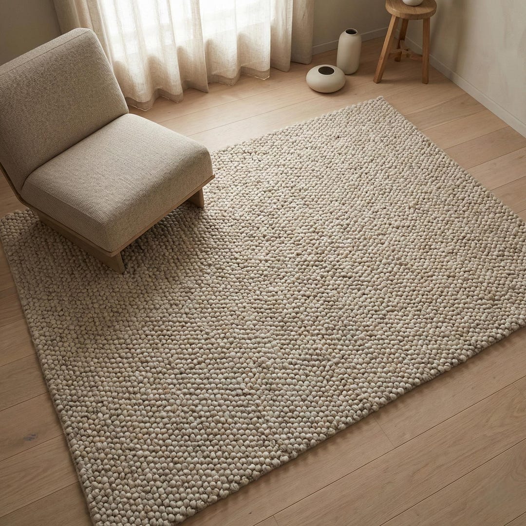 Chunky Wool Loop Area Rug, Neutral Handcrafted Textured Modern Organic ...