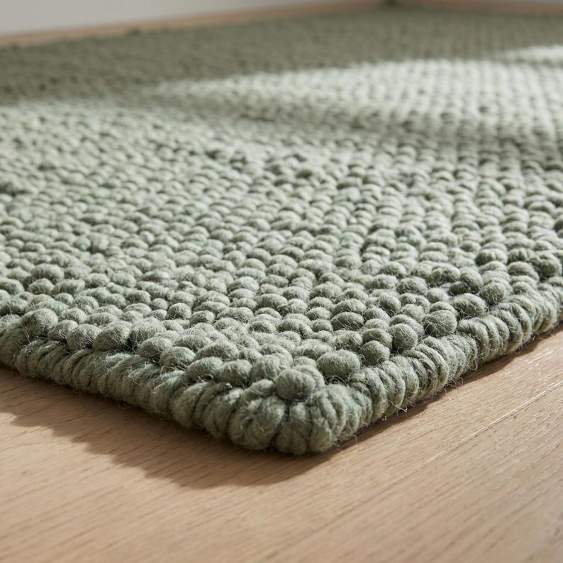 Chunky Loop Textured Sage Green Rug, Thick Cozy Minimalist Organic Area Rug image 5