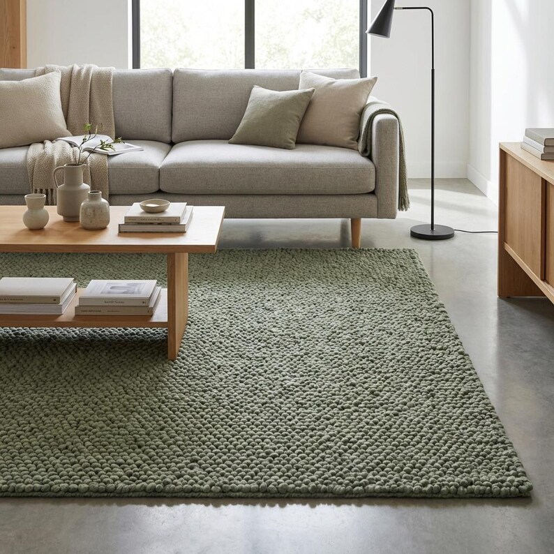 Modern organic textured rug showing dense chunky yarn construction