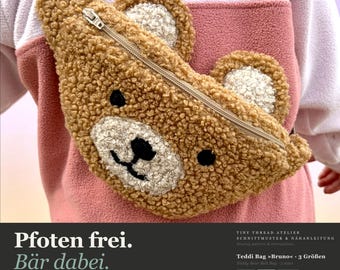 Teddi Bag Bruno – Bear Belt Bag Sewing Pattern | PDF Instant Download | 3 Sizes | DE + EN